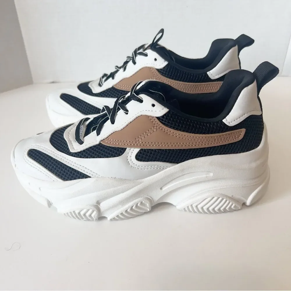SM New York Womens White Black Tan Platform Fashion Athletic Sneakers Size 6 - Picture 3 of 7